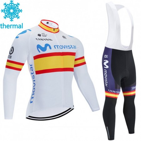 Tenue Cycliste Manches Longues et Collant à Bretelles 2020 Movistar Team Hiver Thermal Fleece N002